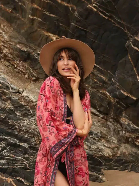 Rosa Long Pink Floral Cape