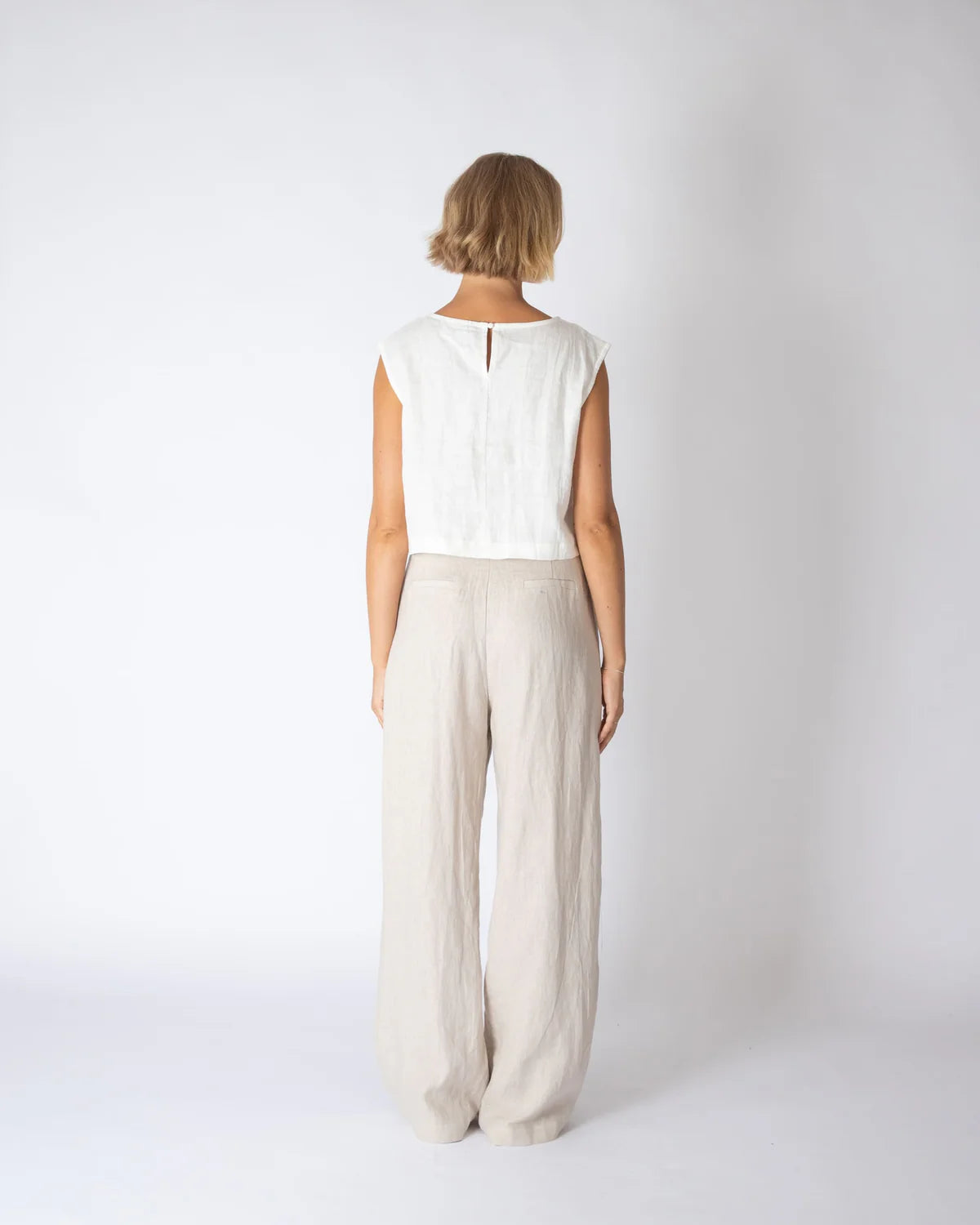 Linen Tailored Straight Leg Pants Oatmeal