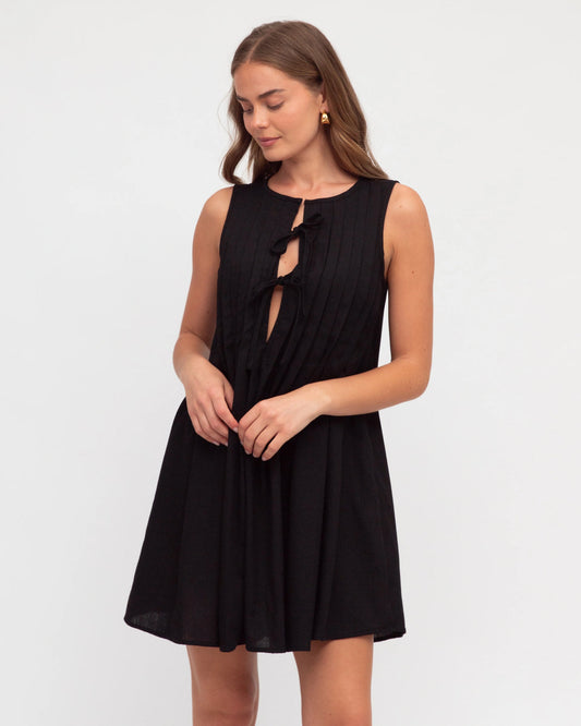 Tie Front Mini Dress Black