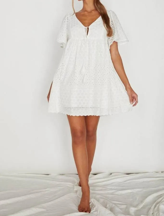 Indikah White Smock Dress