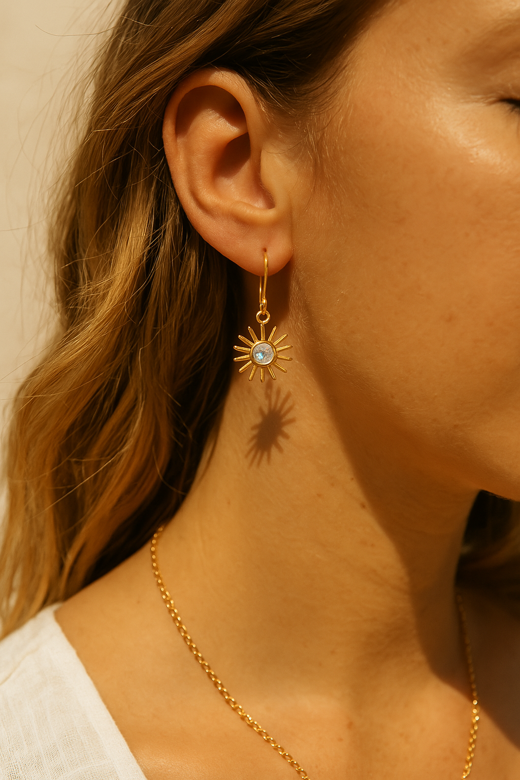 Luna Rays – Gold Moonstone Drop Earrings